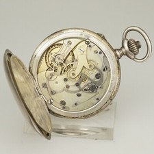 Rare SILVER Chronograph Pocket Watch Men's no fusee duplex chronometer repeater