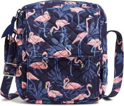Vera Bradley Women's Cotton Small Crossbody Purse Flamingo Party