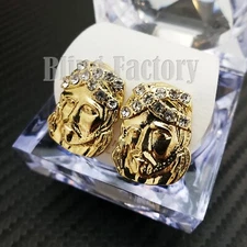 ICED HIP HOP CUBIC ZIRCONIA GOLD PLATED BLING JESUS HEAD STUD EARRING EARRINGS