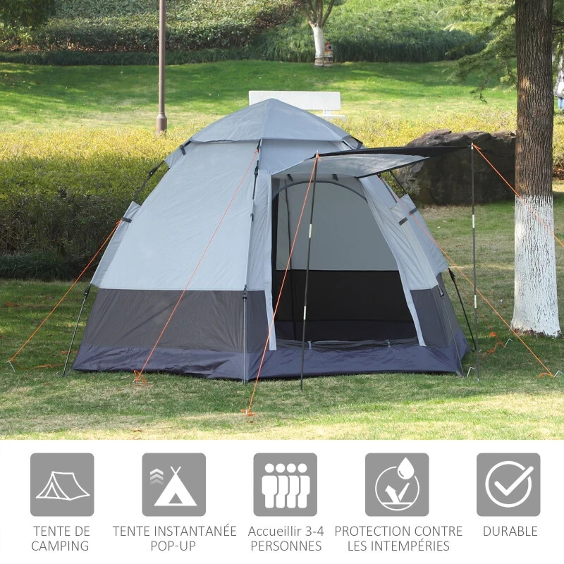 Tente de camping dôme 3-4 personnes haute résistance étanche et ventilée