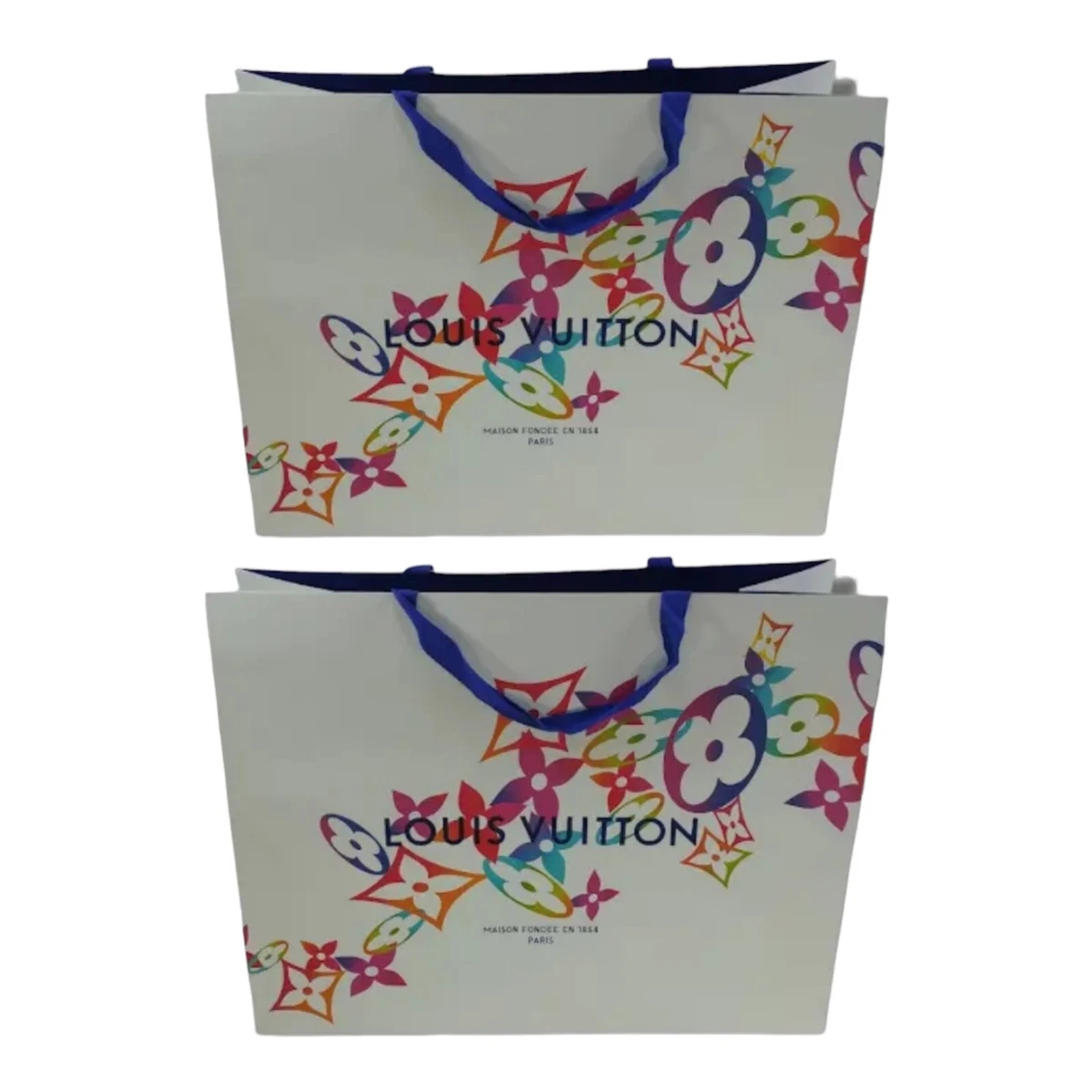 2 LOUIS VUITTON LV EXTRA LARGE XL Paper Shopping Gift Bag HOLIDAY WHITE  FREE S&H