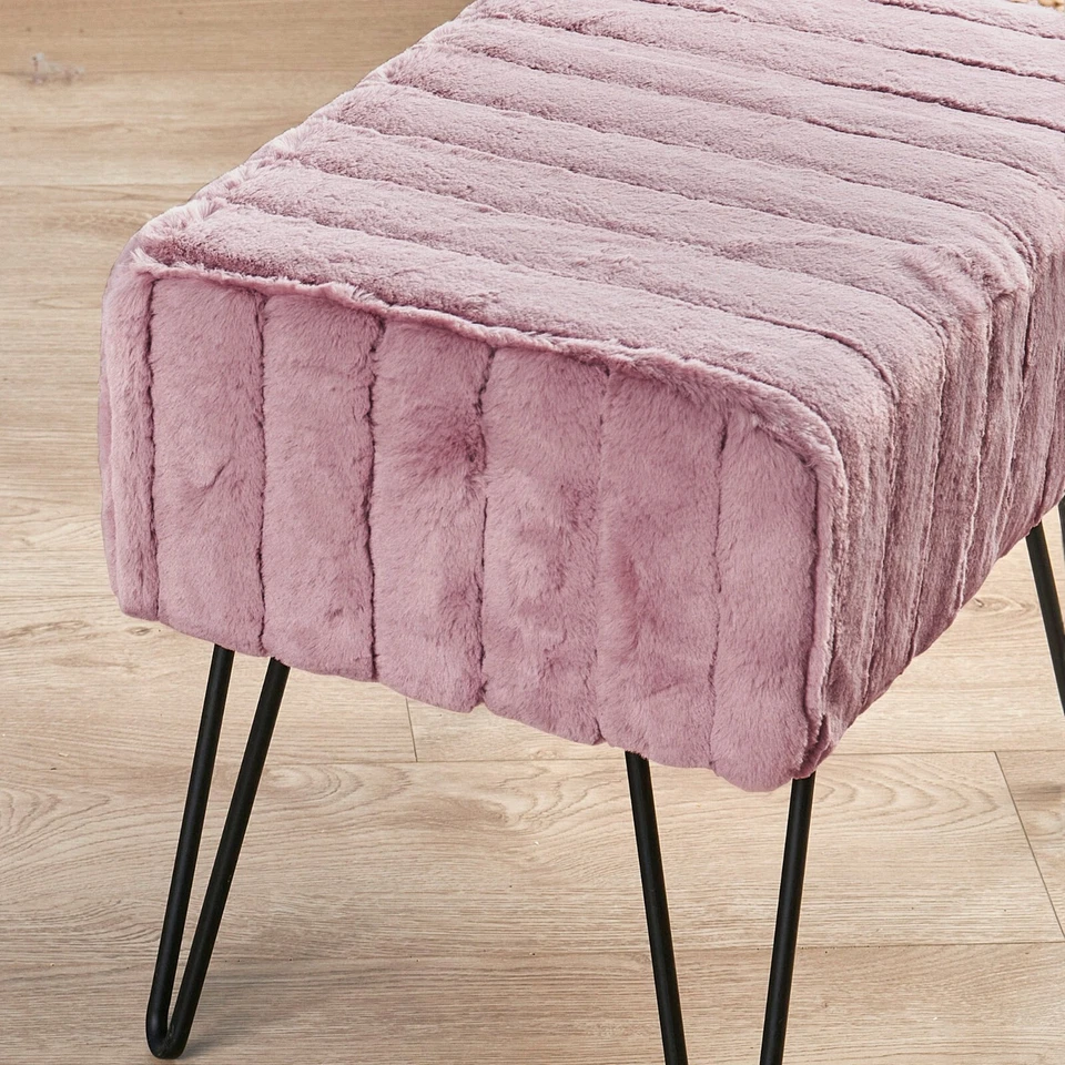 Super Mink Faux Fur Pink Ottoman Bench, 19" x 13" x 17" (Polignac) - Image 2 of 4