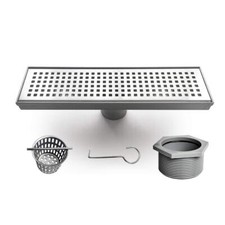 12-Inch Linear Shower Drain with Hair Strainer Brushed Stainless Steel Floor ...