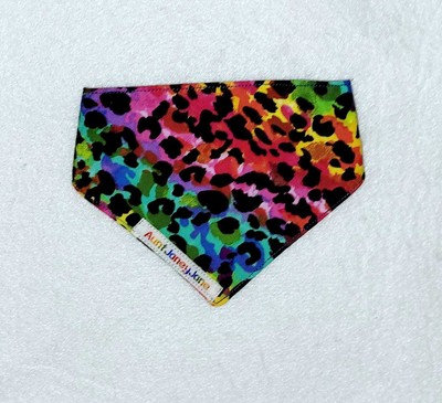 Reversible Dog Bandanna Scrunchie Leopard Rainbow Stripes Mosaic YOU PICK SIZE