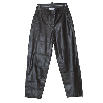 NWT Stylein Women's Faux Leather Brown Verde Mid Rise Lined Trouser Pants LG B6