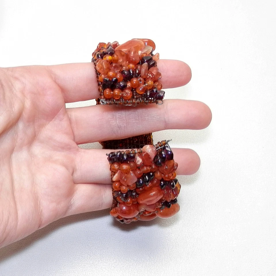 KJL Kenneth Jay Lane Beaded Garnet Carnelian Quartz Natural Stone Cuff Bracelet - Image 4 of 4