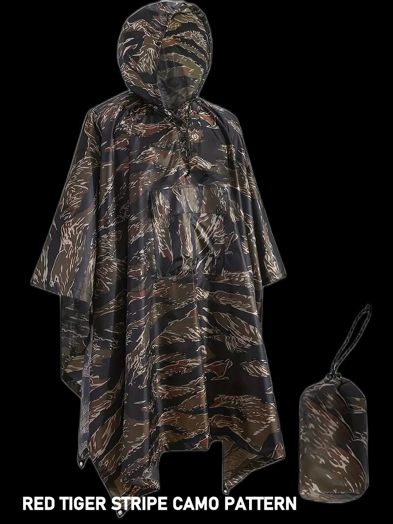 NEW WATERPROOF RED TIGER STRIPE MILITARY RAIN PONCHO WET WEATHER