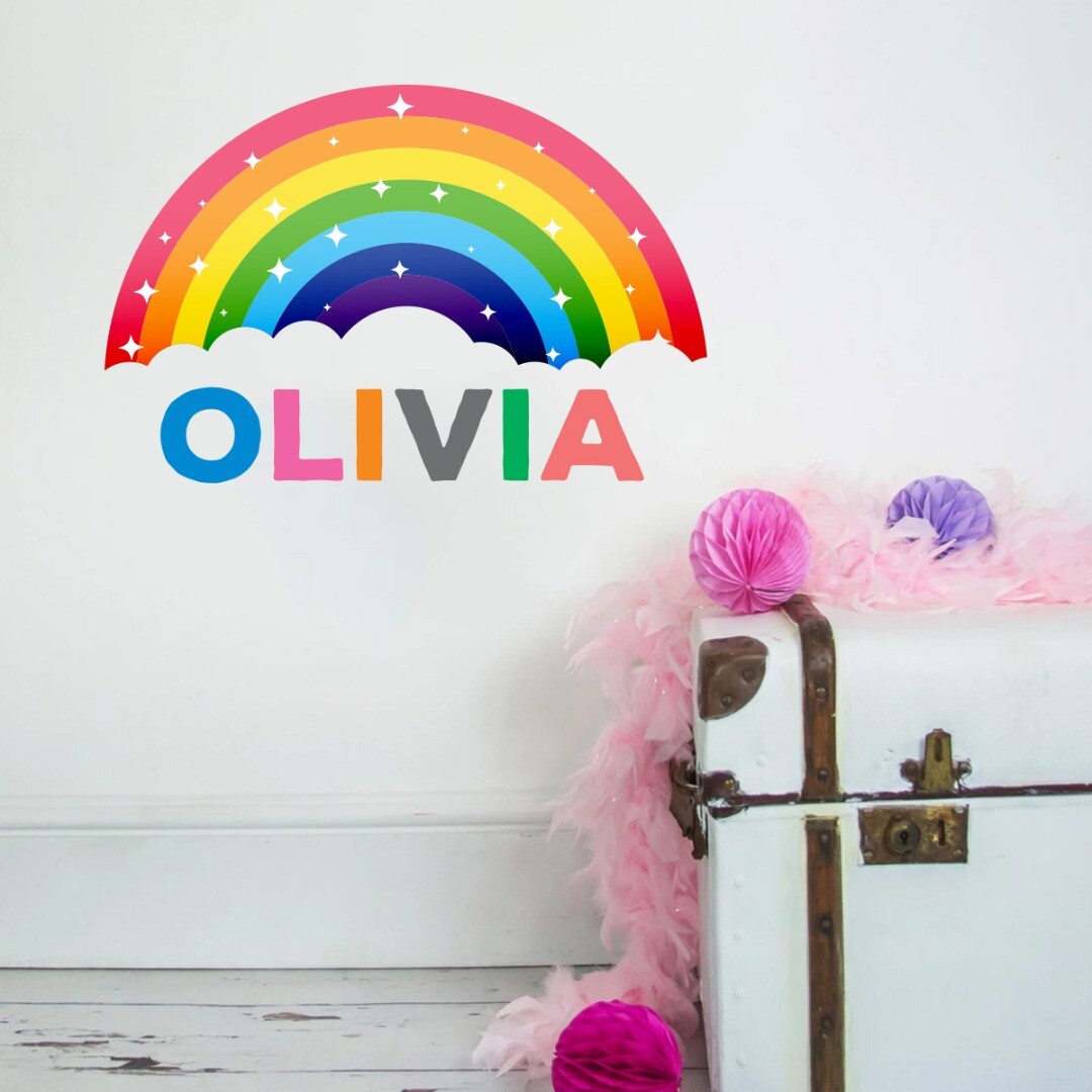 Personalised Rainbow Wall Sticker Name Decal Vinyl Girls Kids Nursery