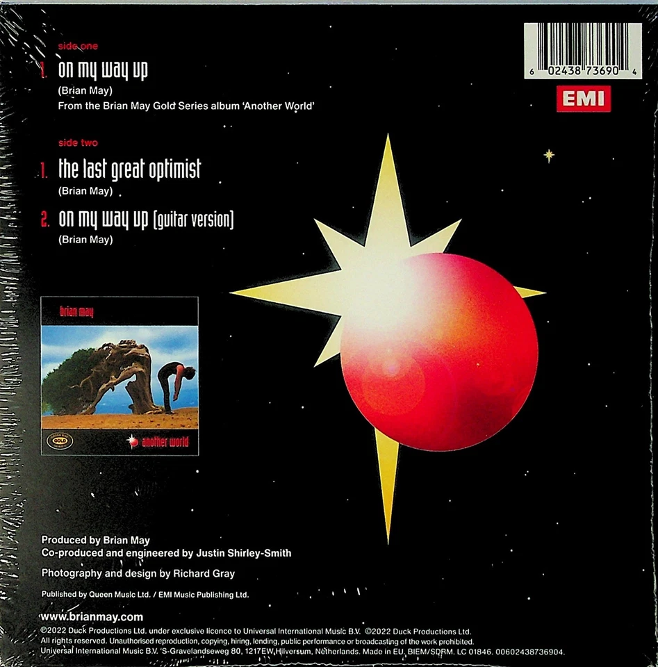 BRIAN MAY- On My Way Up, 3 track 7" Single (NEW 2022 BLUE Coloured Vinyl) QUEEN - Image 3 of 4