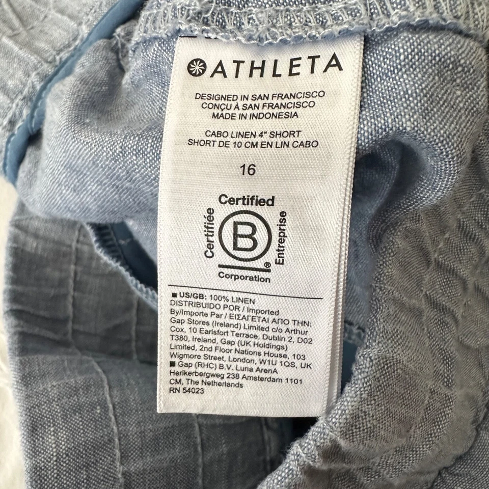 Pantalones Cortos Athleta Para Mujer Cabo Lino Azul Cambray Talla 16 Pull On Travel Resort Foto 4 de 4