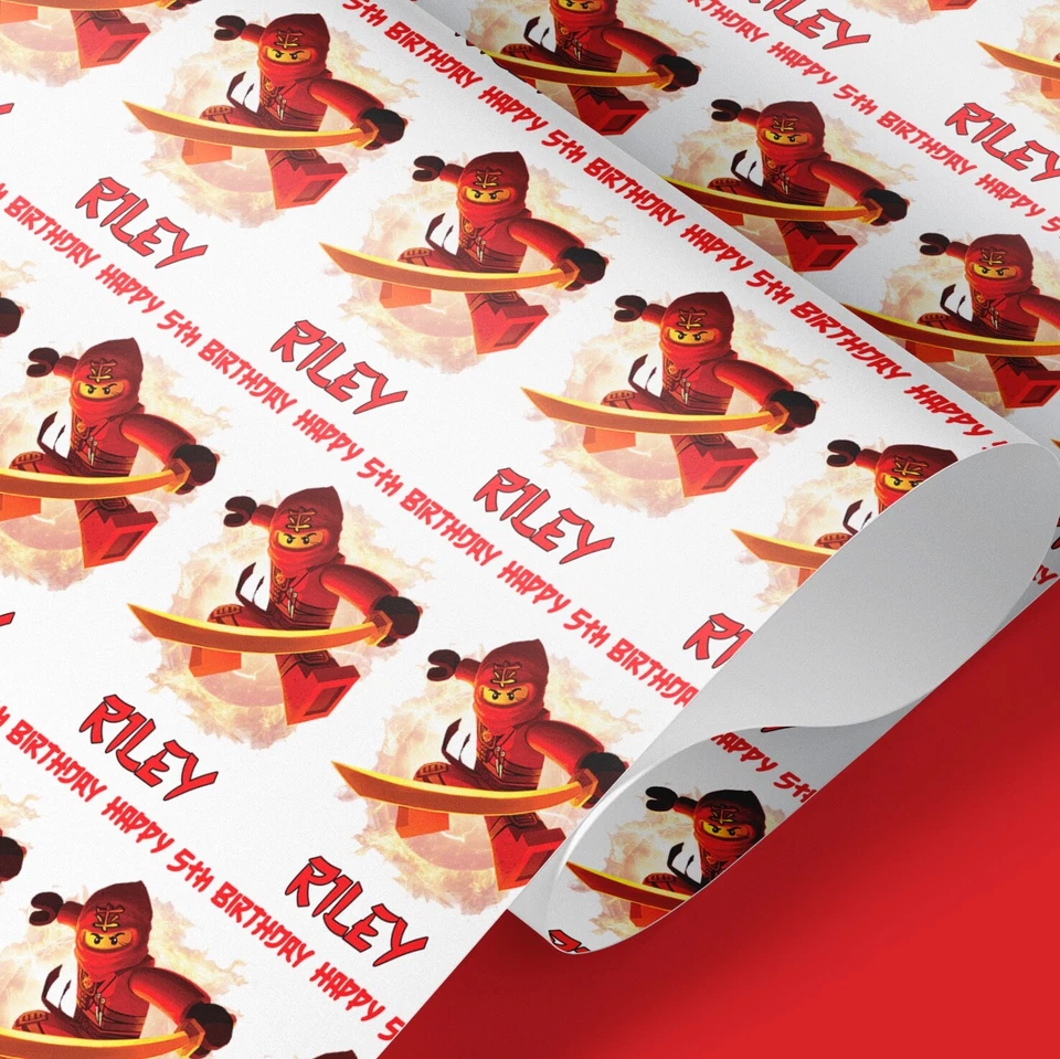 GIFT WRAP 4U Personalised Ninjago Wrapping Paper Kai Theme – Kids Birthday Gift Wrap 61cm