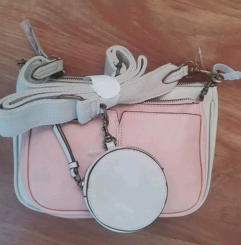 New Faux Leather Pink Cream Dana Crossbody Bag With Coin Purse Adjustable Strap - Picture 4 of 5