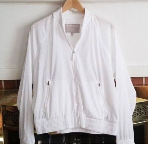 Athleta Amalfi Bomber Ultra Lightweight UPF Nylon Full Zip Jacket White Large