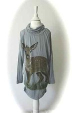 °MONNALISA° SALE dress tunic long shirt turtleneck deer studs gray 6 116 new NP €72