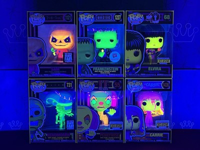 Funko Pop Black Light Horror Lot - IT, Carrie, Elvira, Aliens, Frankenstein, Sam