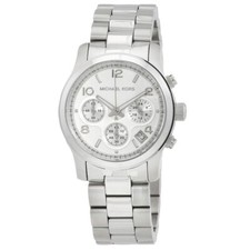 NEW MICHAEL KORS SILVER TONE STAINLESS STEEL RUNWAY CHRONOGRAPH WATCH MK7325