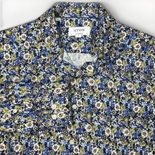 Eton Shirt Mens Medium 15.75/40 Blue Floral AOP Casual Dress Contemporary Button