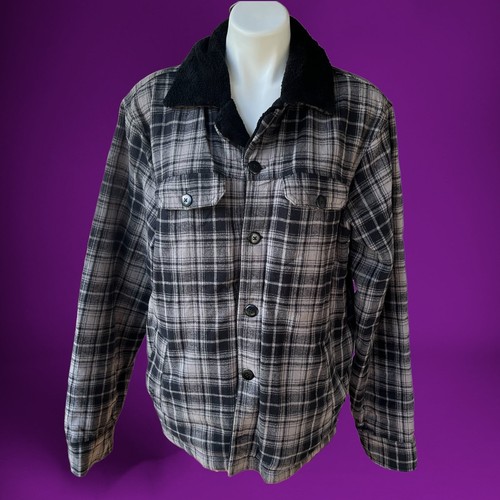 Ezekiel Faux Shacket Fur Lined Button Down Flannel Plaid Mens Large Farm Western