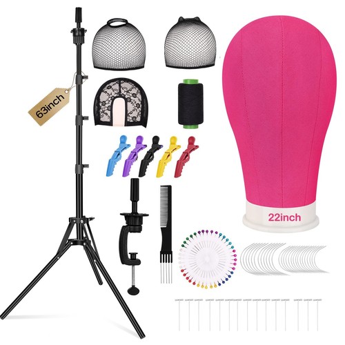 63inch Tall Wig Stand Tripod with Head, 22in Canvas Mannequin Head with Adjus...
