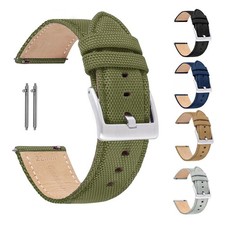 Two-Piece Quick Release Nylon Canvas Leather Watch Strap Band Wristband 20 22mm