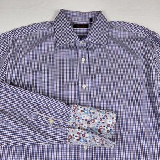 Takumi Japan Mens Dress Shirt Contrast French Cuff Mens XL Gingham Check Career
