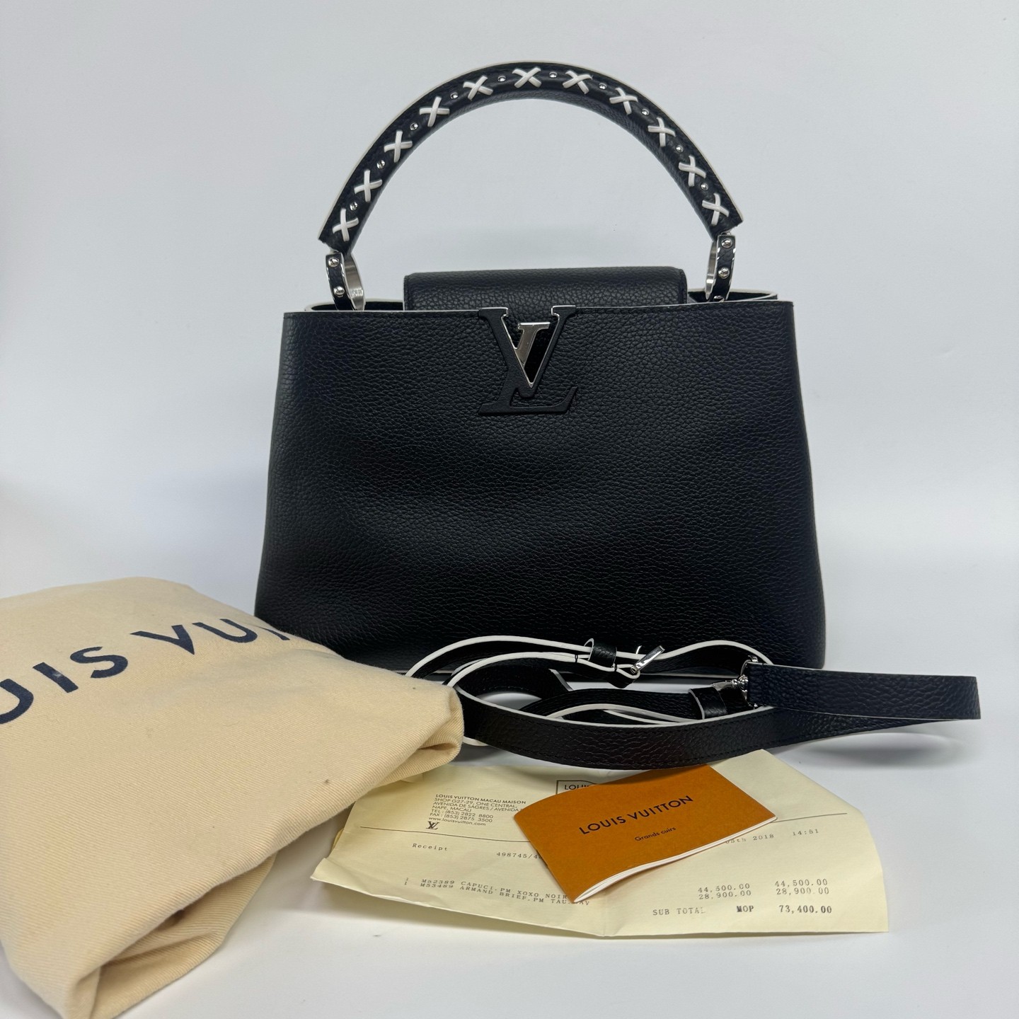 Louis Vuitton Capucines MM Black Taurillon Braided Handle 2018 Authentic LV Bag