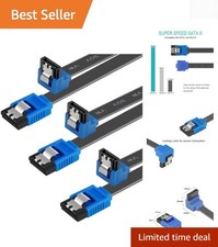 18-Inch SATA III Cable 3 Pack - 6Gbps, Right Angle Design with Locking Latch