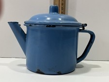 Antique Child  s Tea Pot Kettle Blue Granite Graniteware
