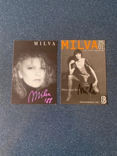 2 Autograph Cards MILVA Signed
