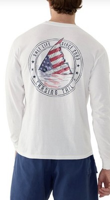 SALT LIFE White ''REDFISH STARS AND STRIPES''  L/S POCKET T-SHIRT MENS LARGE NWT