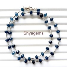 Blue Sapphire Beaded Necklace, Faceted 6mm Round Beads, Blue Gemstone Beads