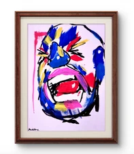 Aleph Original Art Face 7 14x11 Modern Abstract Face Expressionism Acrylic Paper