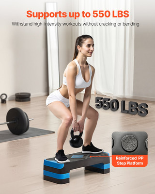 28'' Aerobic Step Platform Adjustable Workout Stepper w/4 Risers Blue