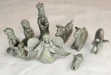 1982 Spoontique  Pewter Nativity Set 8 Figurines Animals Angel Figures 1" 2"