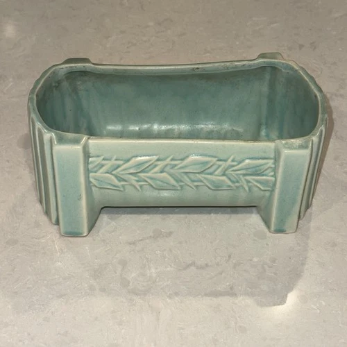 Mccoy Aqua Rectangle Planter Art Deco Blue Geometric 8x4x 3”