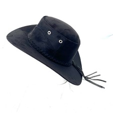 Vintage Black Suede Leather Braided Back Tassel Cowboy Hat Size 4 1/2