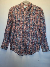 Partners Mervyns Womens Small Button Down Shirt Purple Geometric Vtg 3475
