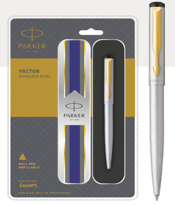 Parker Vector Edelstahl Kugelschreiber Goldrand - 1er Pack