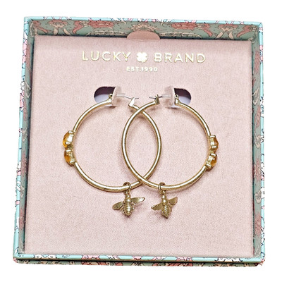 Lucky Brand Gold Tone Earrings Honey Bee Drops Charms Yellow Gems Wax Costume