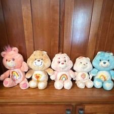 Vintage Care Bears Plush Bear Set Lot 5 Multicolor Heart Button 1980s