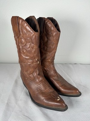 Madden Girl Faux Leather Cowboy Boots Women's Size 7M Brown Western Rodeo
