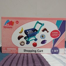 Just Pretending Blue Shopping Cart Pretend Play Grocery Set with Snacks Ages 3-4