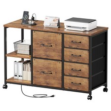 6 Drawer File Cabinet with Charging Station Rolling Printer Stand with Open S...