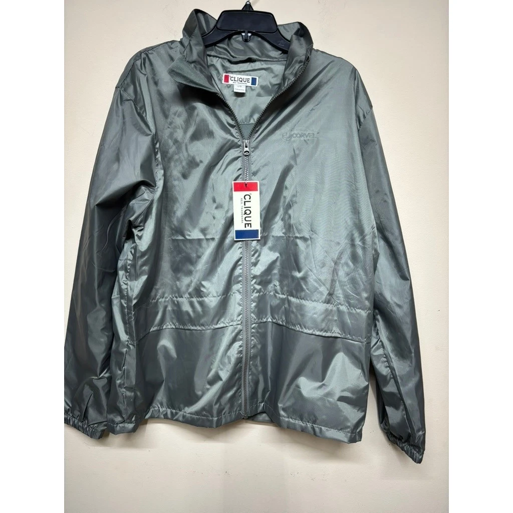 Clique Lightweight Windbreaker Jacket Womens Large Gray Packable Hood Outdoor