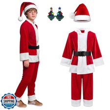 Kids Christmas Santa Costume Suit Cosplay Deluxe Plush Claus Cost