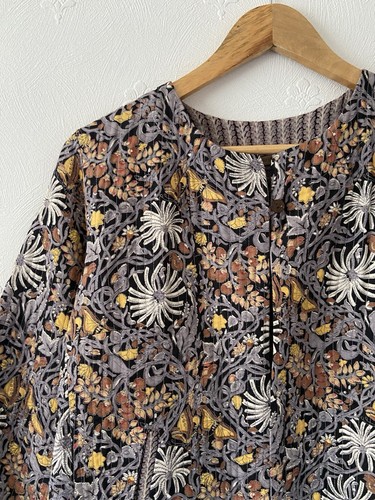 The Shop India Quilted Longer Jacket Indian Block Print Floral Size M UK 12 14 - Picture 3 of 10