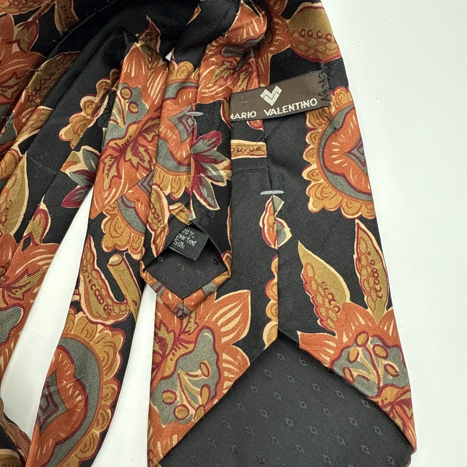 Mario Valentino Colores Otoño 100% Seda Hecho en EE. UU. Marrón, Dorado, Granate, Negro 58/3.5 Foto 2 de 4