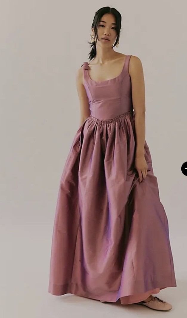 Free People Louise NY Marie Tie-Strap Corset Drop Waist Taffeta Maxi Dress  XL