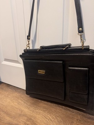 Pierre BALMAIN Paris Vintage Leather Briefcase Black Gold 80s Laptop Bag