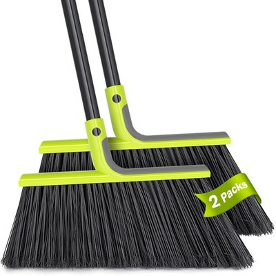 2 Pack Outdoor Broom Heavy Duty, 56 inches Tall Commercial Soft Bristle Angle...